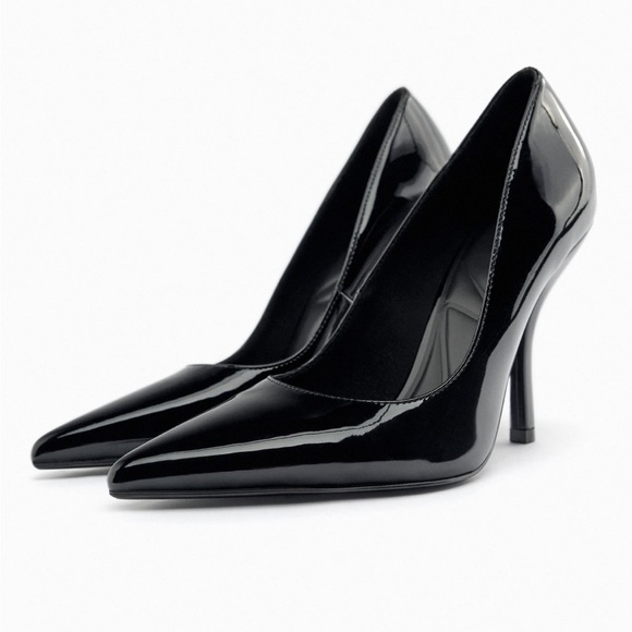 Zara faux patent leather effect black heels - Picture 1 of 6